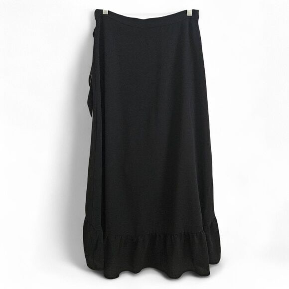 Black Ruffled Wrap Skirt Long Midi Length Womens Size 8 10 or L Eur40/UK12 - Picture 5 of 7